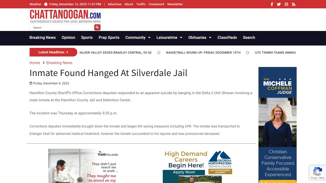 Inmate Found Hanged At Silverdale Jail - Chattanoogan.com